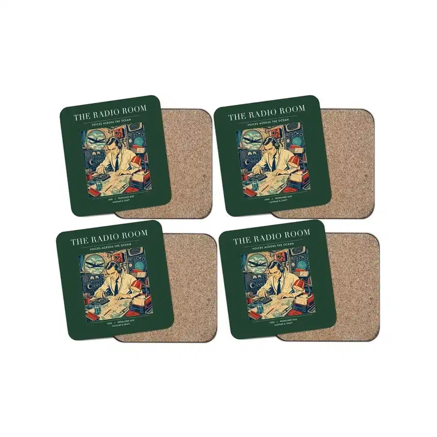 The Radio Room - Designed Coasters design on dark green 4-pieces-set