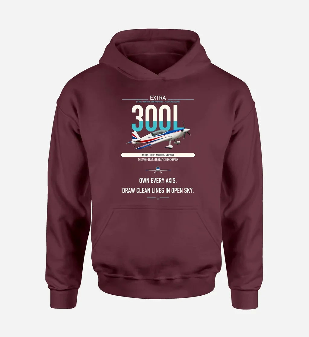 Extra 300L design on dark red double-side hoodie, single-side print
