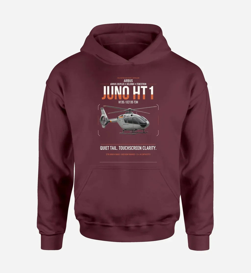 Airbus H135 Juno HT1 design on dark red double-side hoodie, single-side print