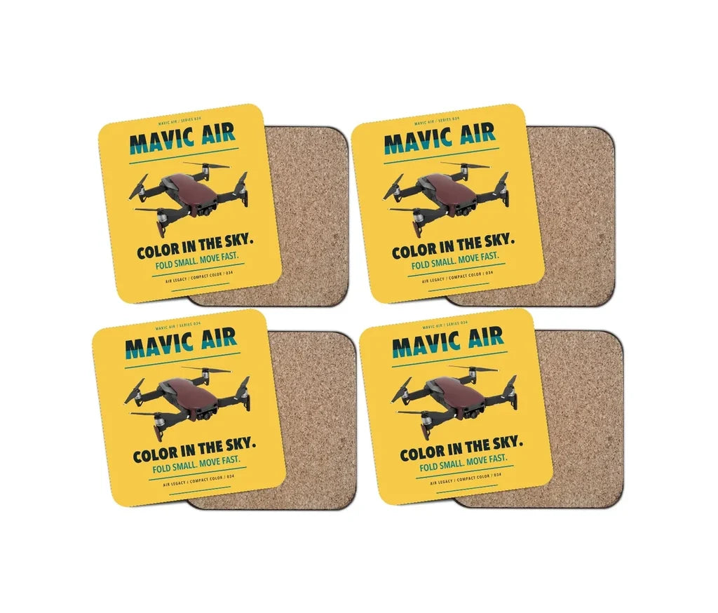 DJI Mavic Air design on yellow 4 pieces set coaster
