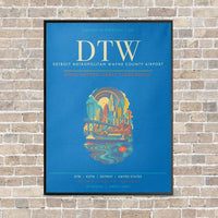 Thumbnail for Detroit Metropolitan Wayne County Airport DTW - Canvas Framed - Turquoise