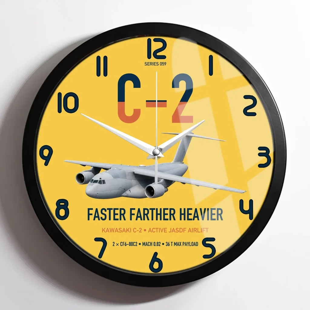 Kawasaki C-2 design on yellow framed wall clock