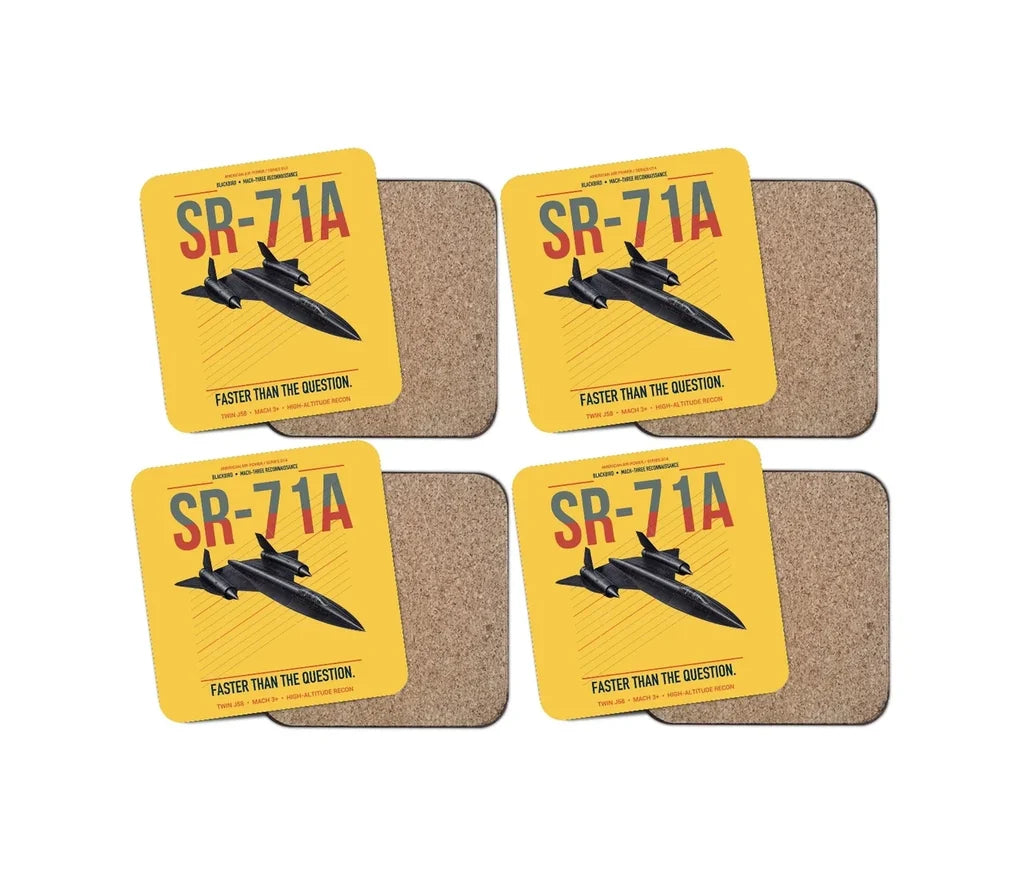 SR-71A Blackbird design on yellow 4 pieces set coaster