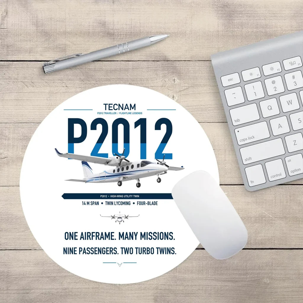 Tecnam P2012 Traveller design on white round mouse pad
