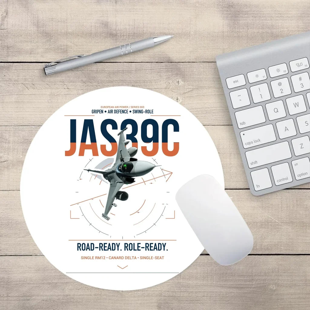 Saab JAS 39C Gripen design on white round mouse pad