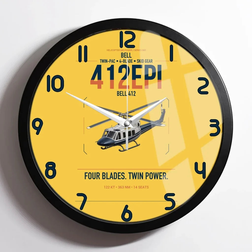 Bell 412EPI design on yellow framed wall clock