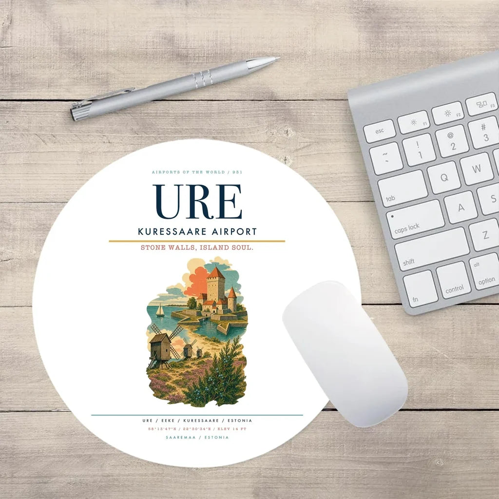 Kuressaare Airport (URE) design on white round mouse pad