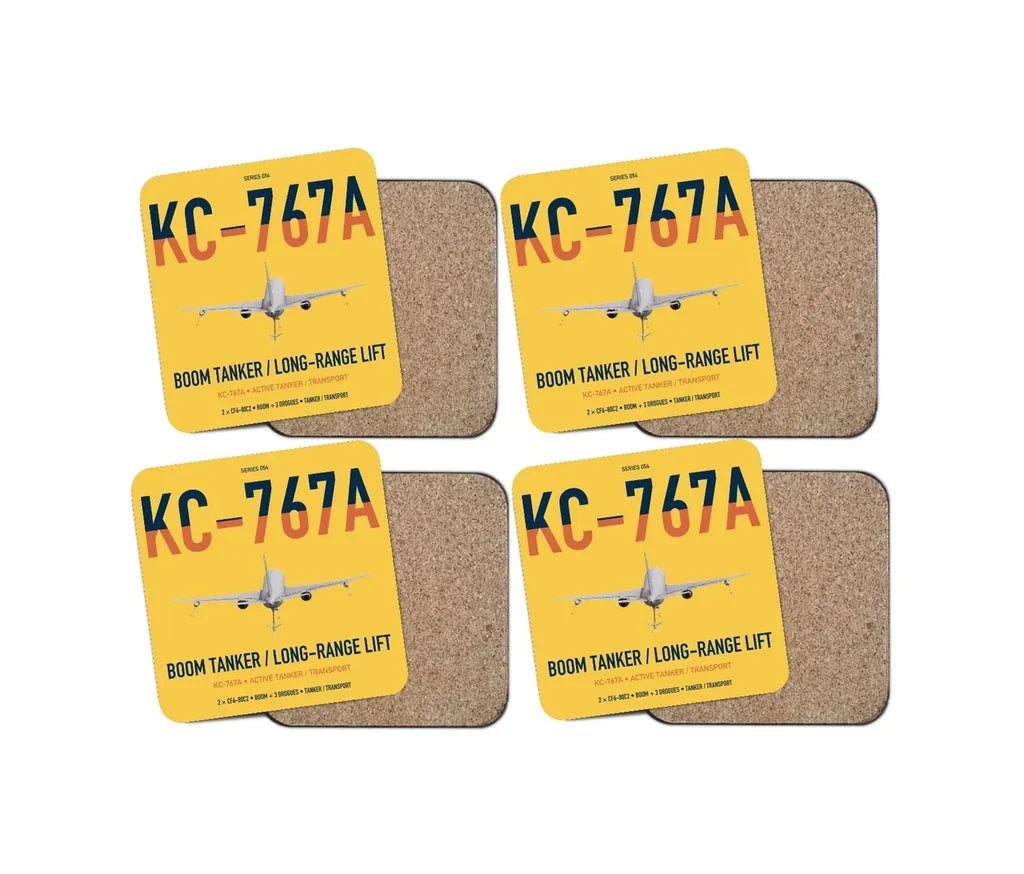 Boeing KC-767A design on yellow 4 pieces set coaster