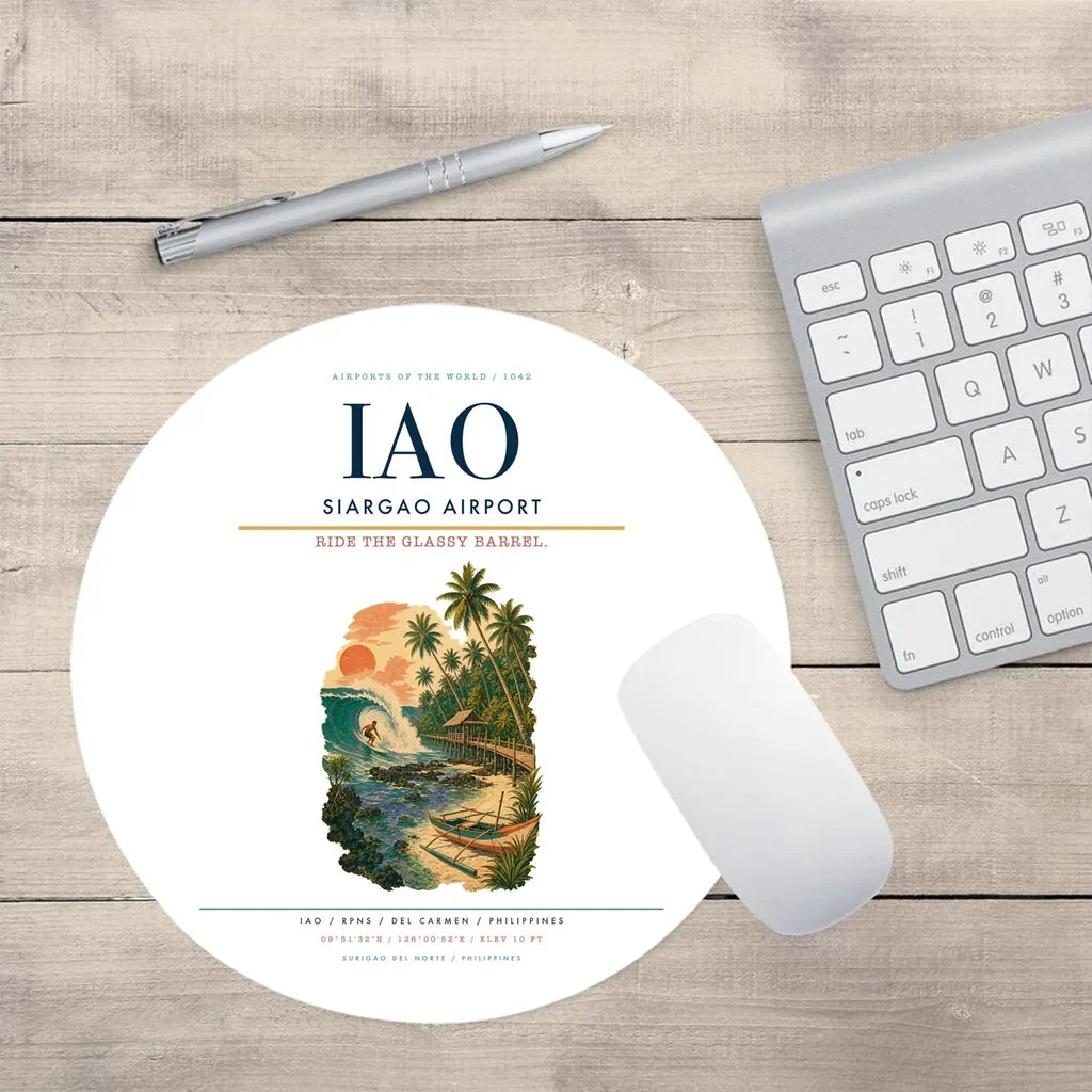 Siargao Airport (IAO) design on white round mouse pad