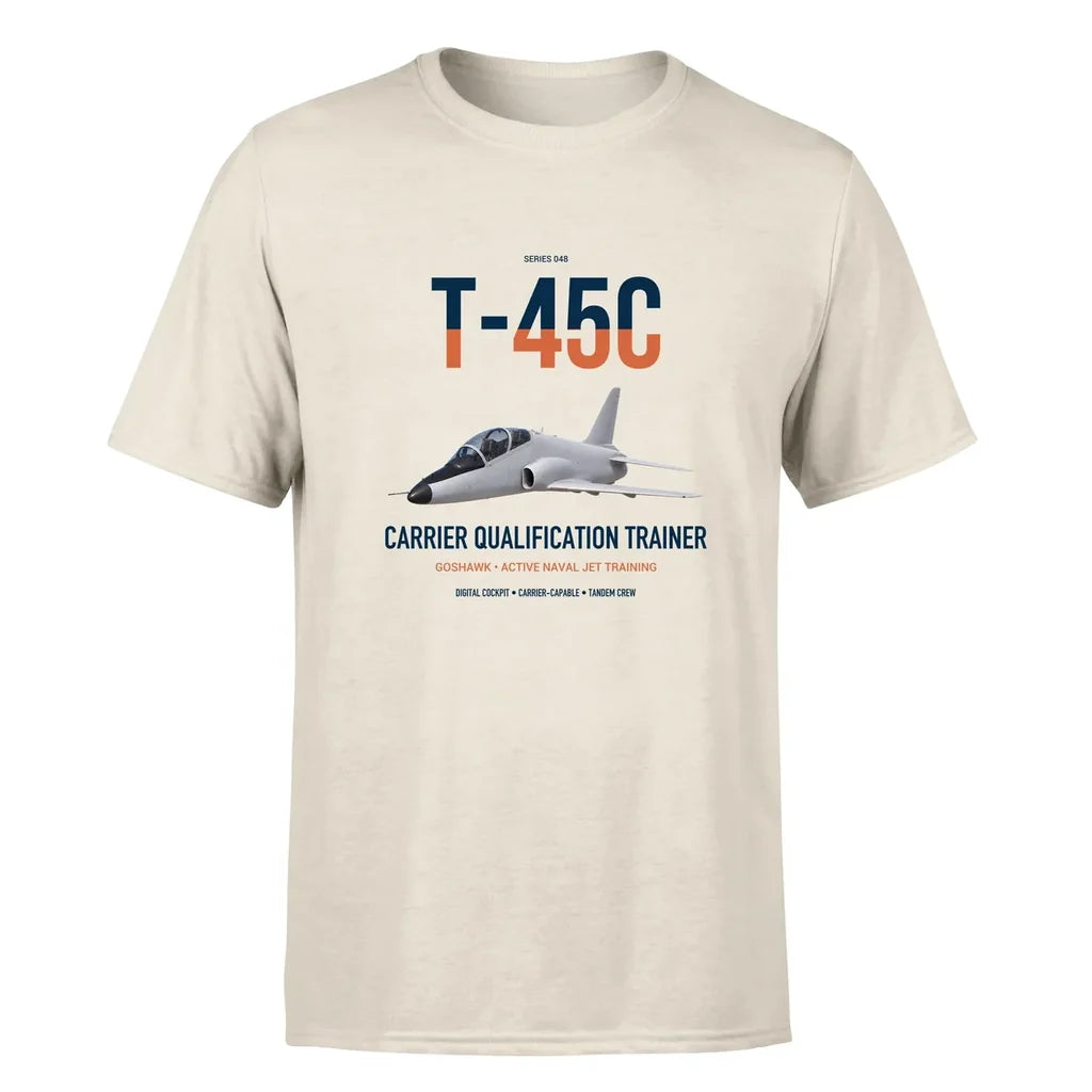 T-45C Goshawk design on beige double-side t-shirt, single-side print