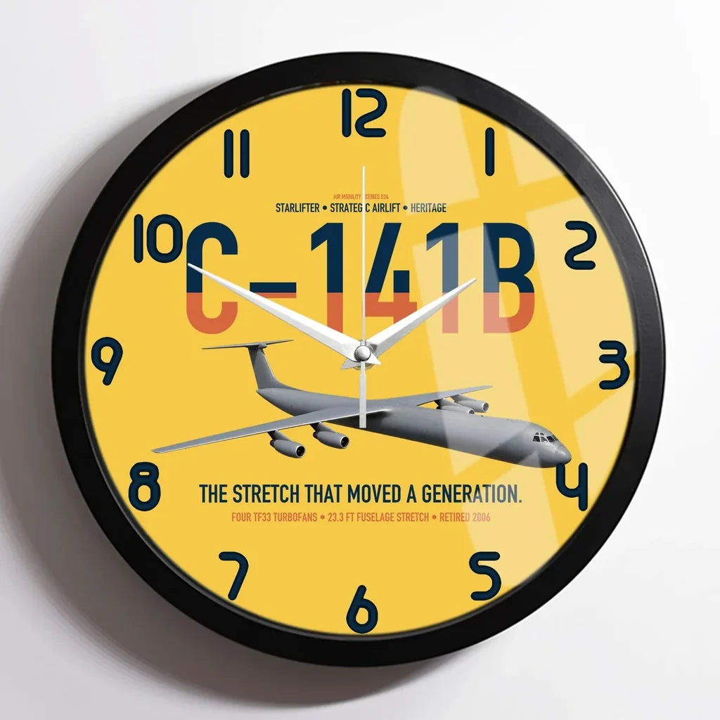 C-141B Starlifter design on yellow framed wall clock