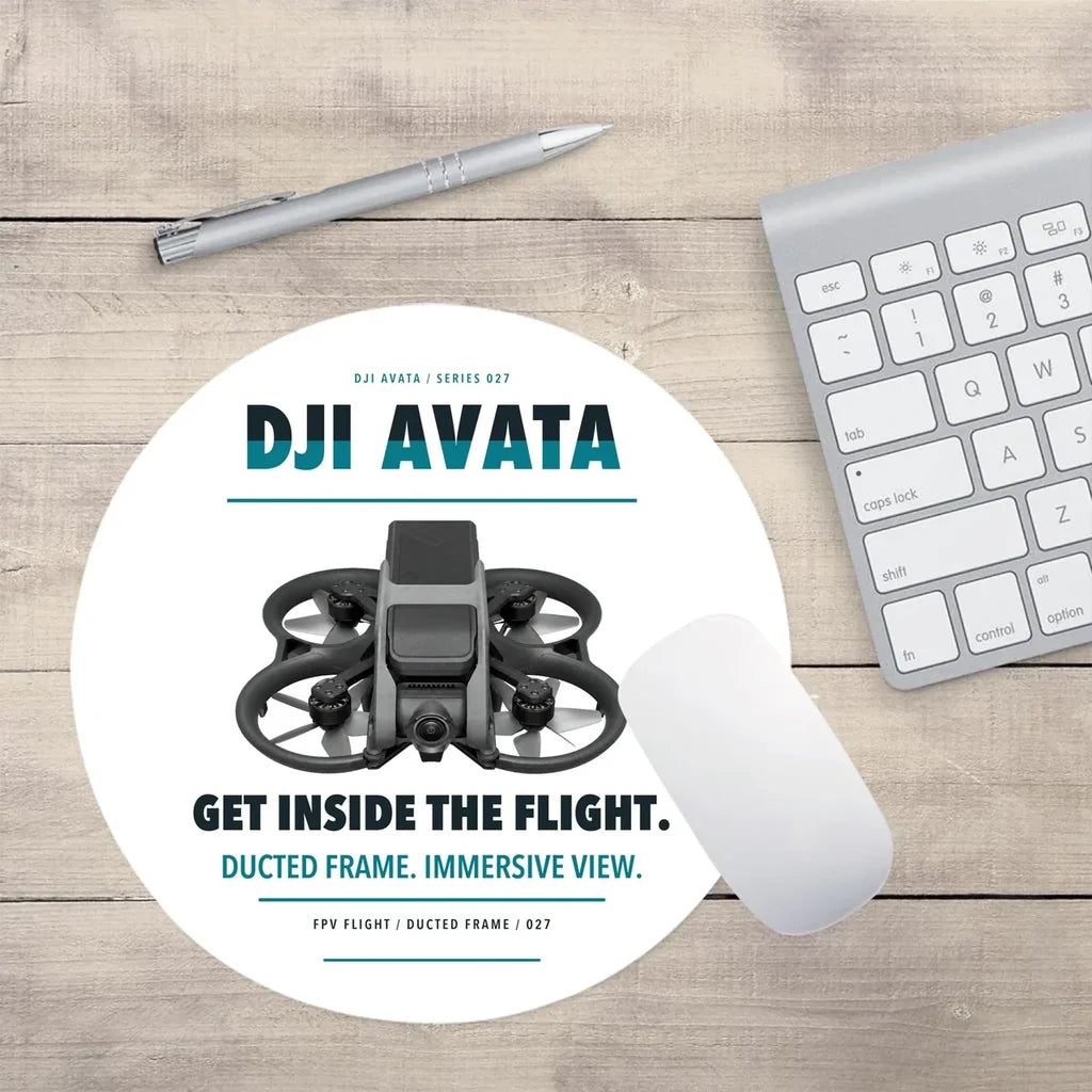 DJI Avata design on white round mouse pad