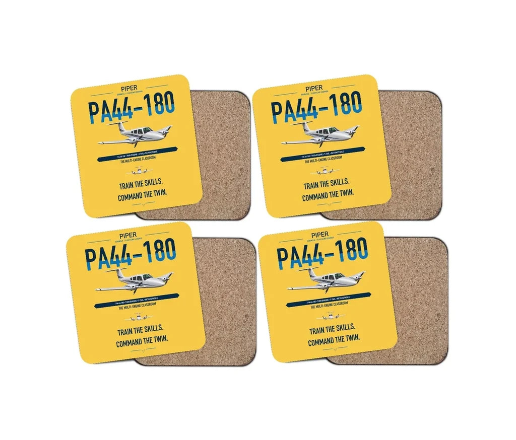Piper PA-44-180 Seminole design on yellow 4 pieces set coaster