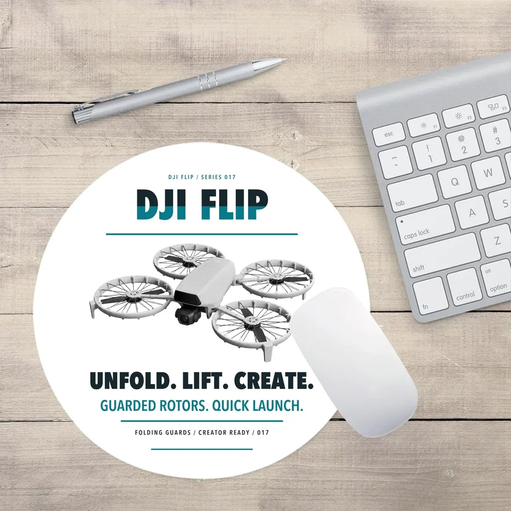DJI Flip design on white round mouse pad