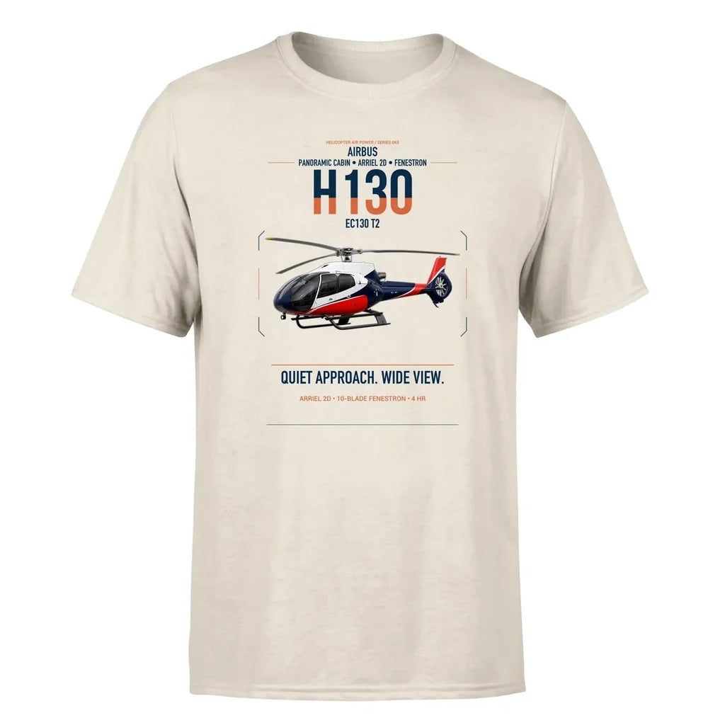 Airbus H130 design on beige t-shirt, single-side print