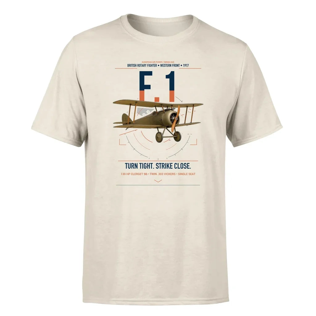Sopwith Camel F.1 design on beige t-shirt, single-side print