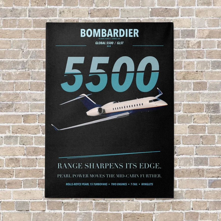 Bombardier Global 5500 vertical canvas print - no frame - black background