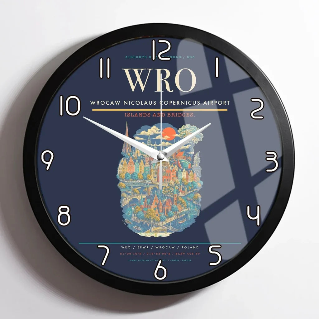 Wrocaw Nicolaus Copernicus Airport WRO Wall-Clock Framed - Navy Blue