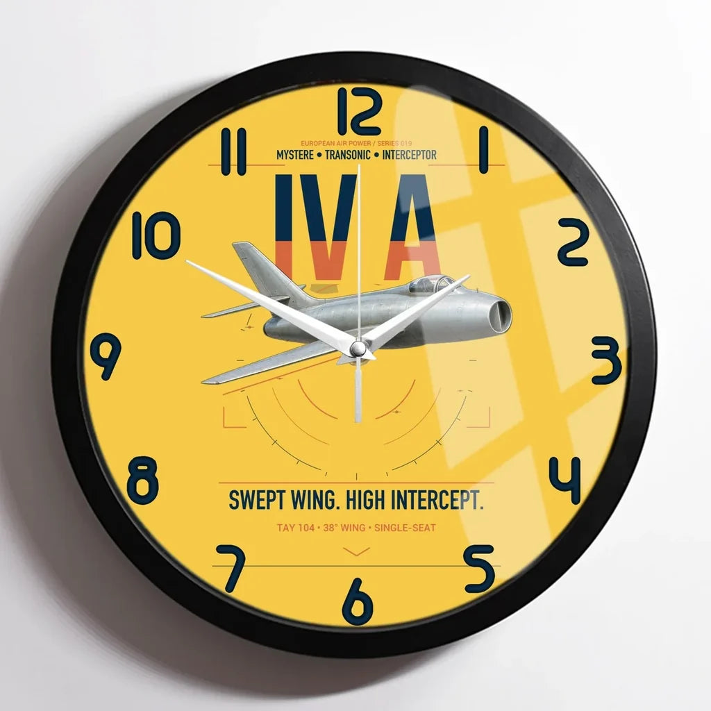 Dassault Mystère IV A design on yellow framed wall clock