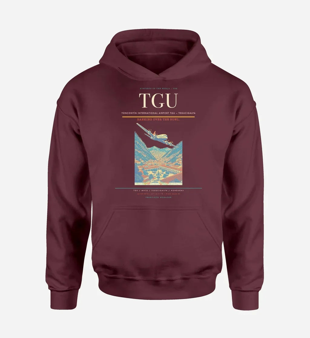 Toncontín International Airport (TGU) design on dark red hoodie single-side print