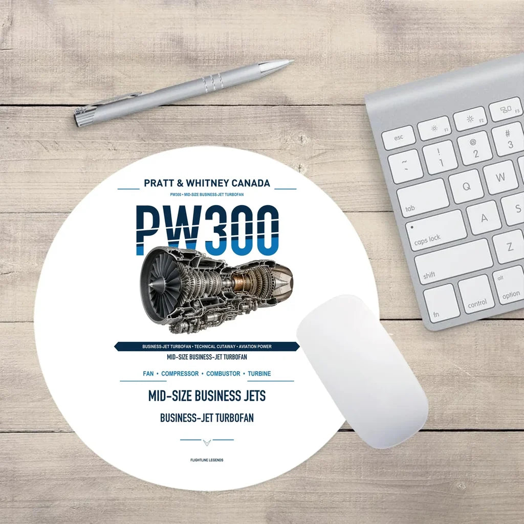 PW300 design on white round mouse pad