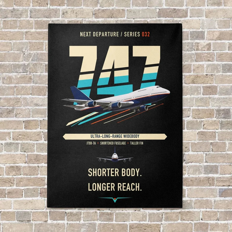 Boeing 747SP vertical canvas print - no frame - black background