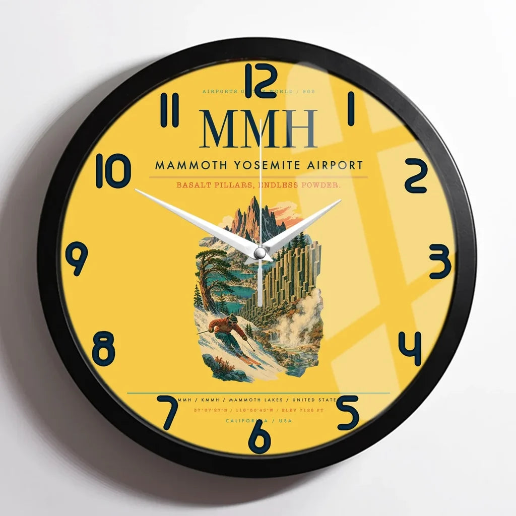 Mammoth Yosemite Airport (MMH) design on yellow framed wall clock