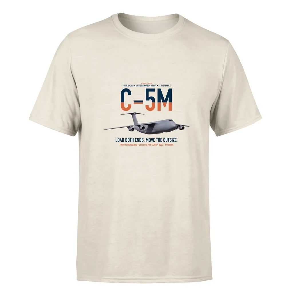 C-5M Super Galaxy design on beige double-side t-shirt, single-side print