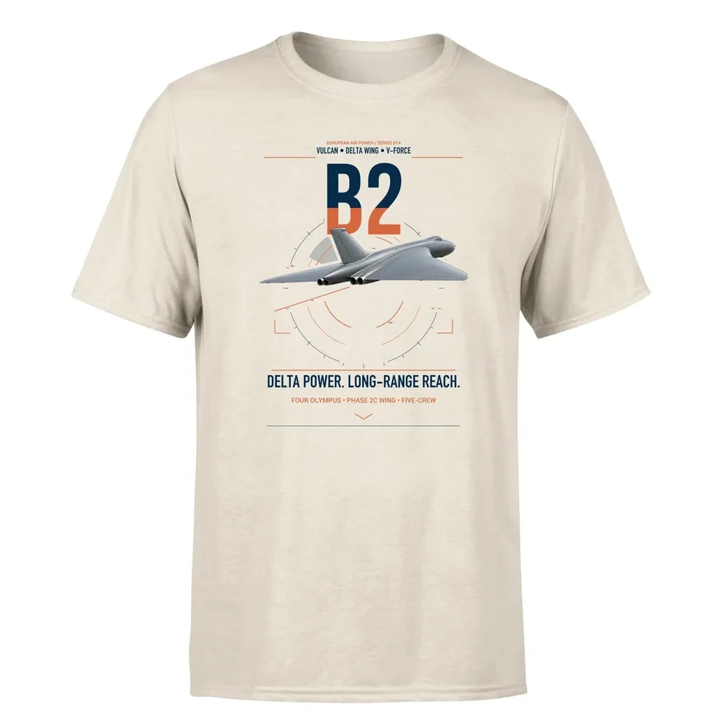 Avro Vulcan B2 design on beige t-shirt, single-side print