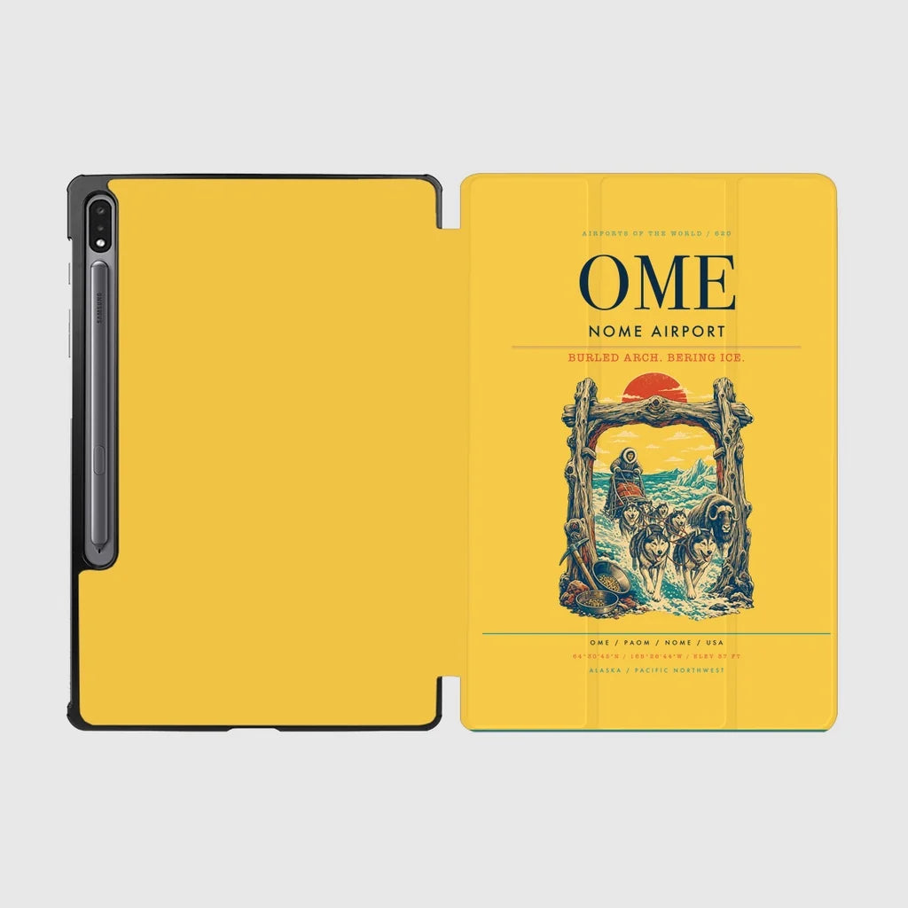 Nome Airport (OME) design on yellow samsung tablet tablet case