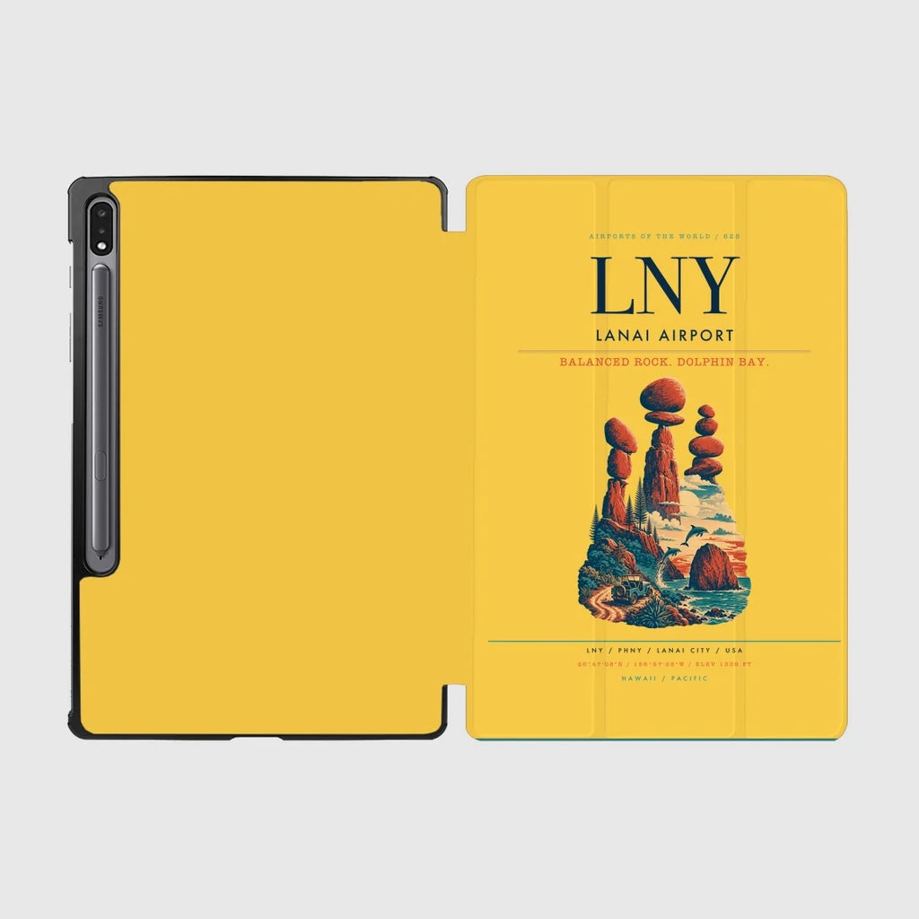 Lanai Airport (LNY) design on yellow samsung tablet tablet case