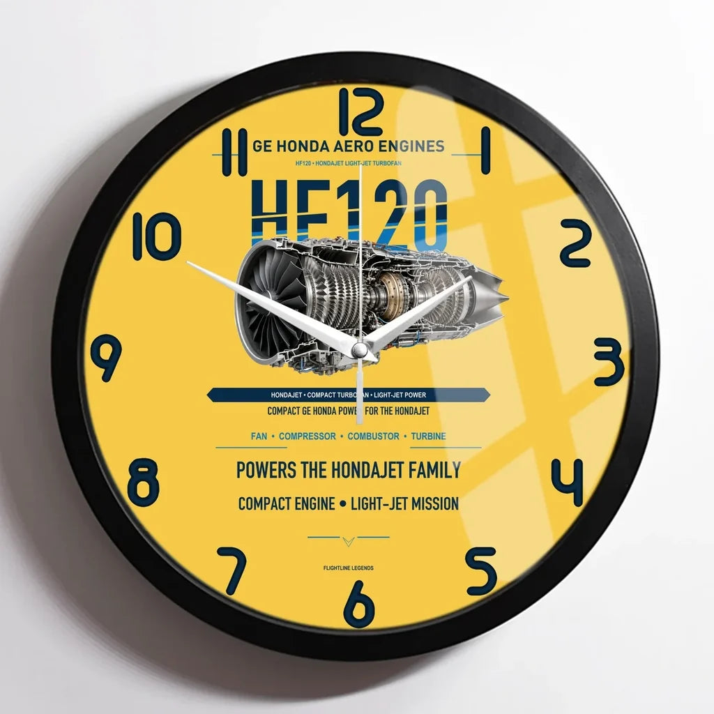 HF120 design on yellow framed wall clock