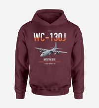Thumbnail for WC-130J Hurricane Hunter design on dark red double-side hoodie, single-side print
