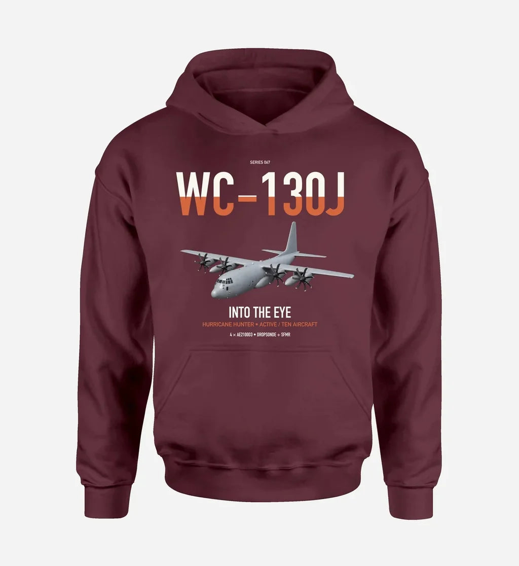WC-130J Hurricane Hunter design on dark red double-side hoodie, single-side print