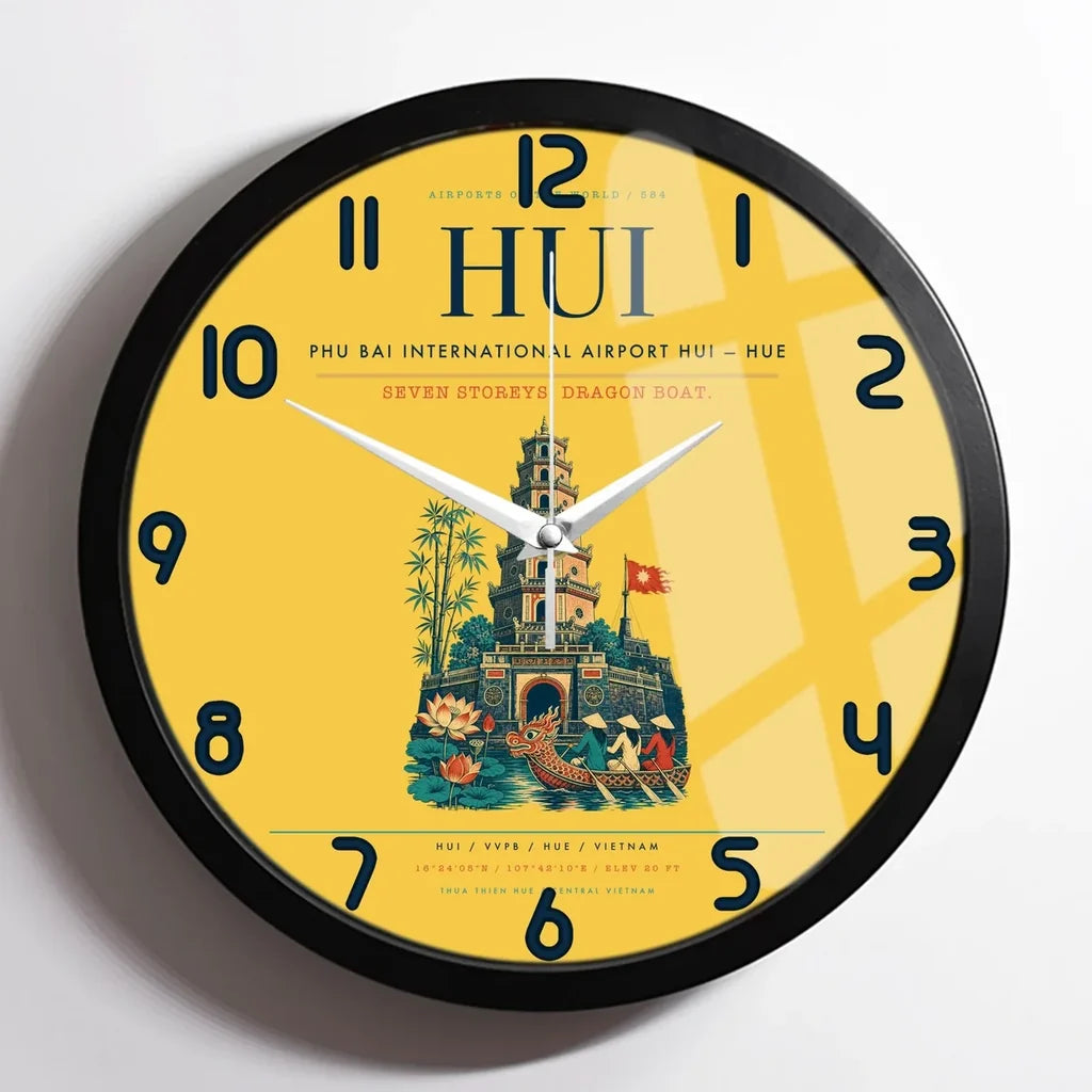 Phu Bai International Airport (HUI) design on yellow framed wall clock