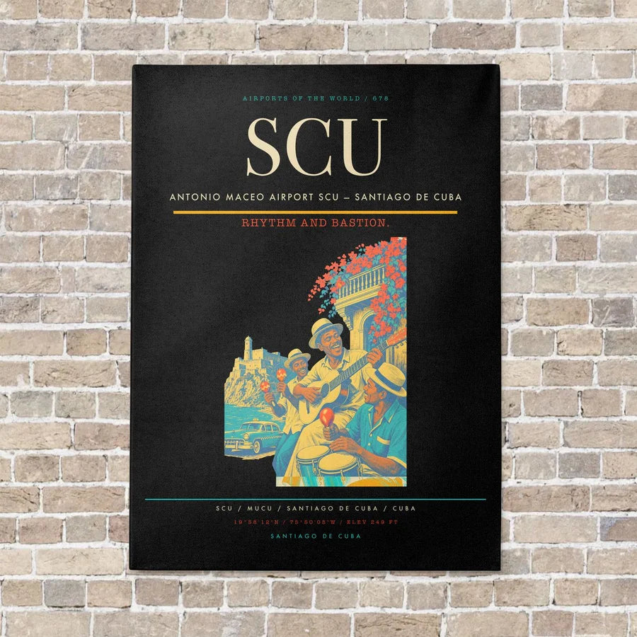 Antonio Maceo Airport SCU — Santiago de Cuba vertical canvas print - no frame - black background