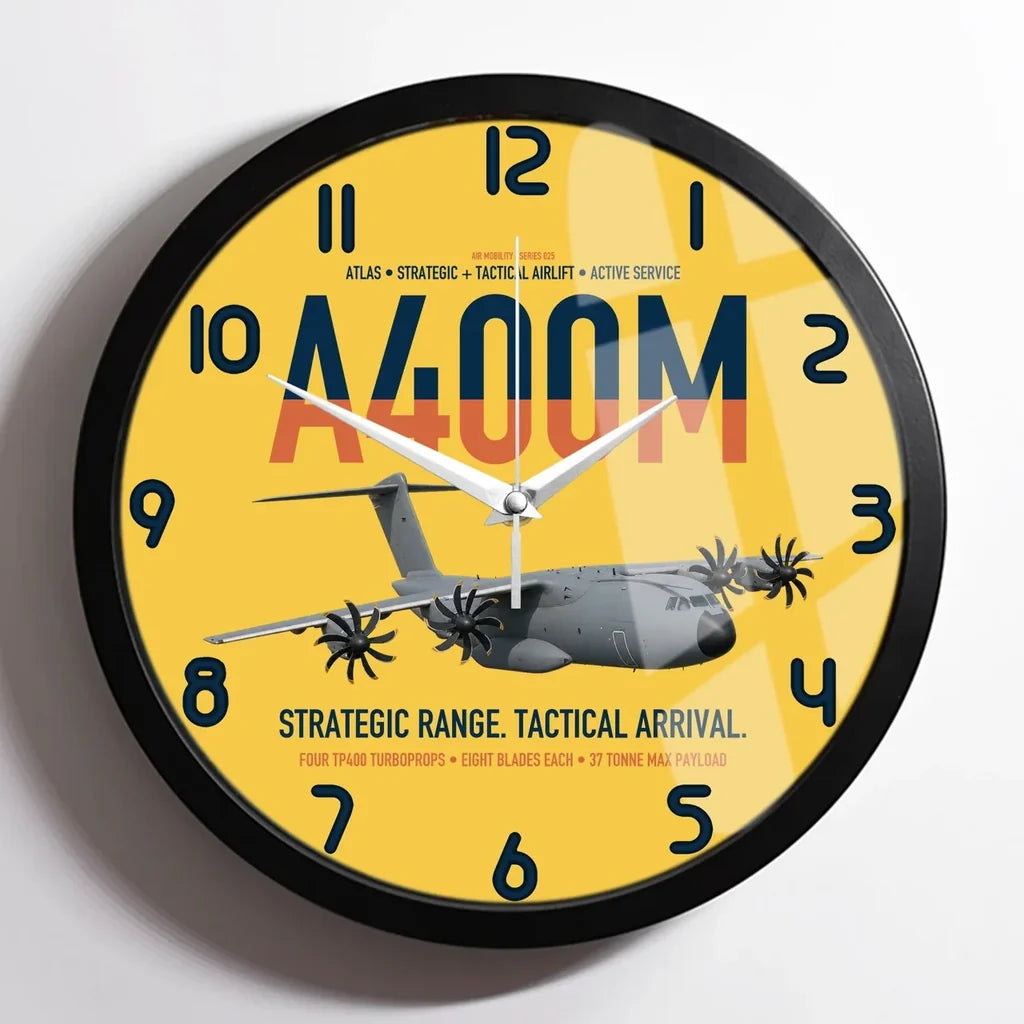 Airbus A400M Atlas design on yellow framed wall clock