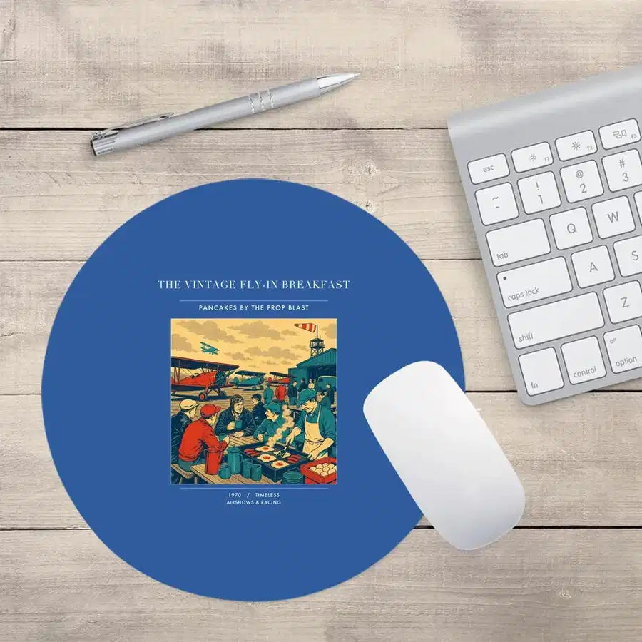 VINTAGE G4487 - The Vintage Fly-In Breakfast - Designed Mouse Pads design on blue round