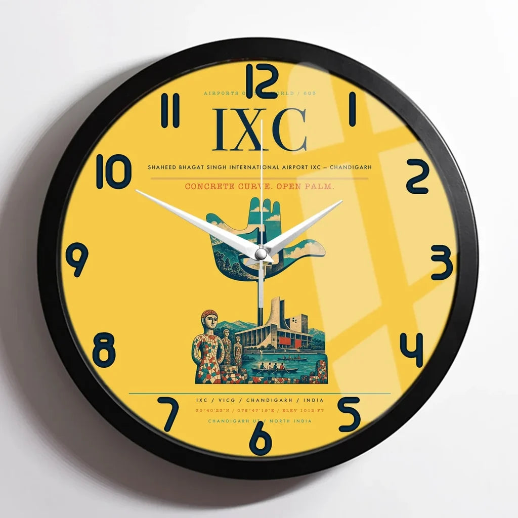 Shaheed Bhagat Singh International Airport (IXC) design on yellow framed wall clock