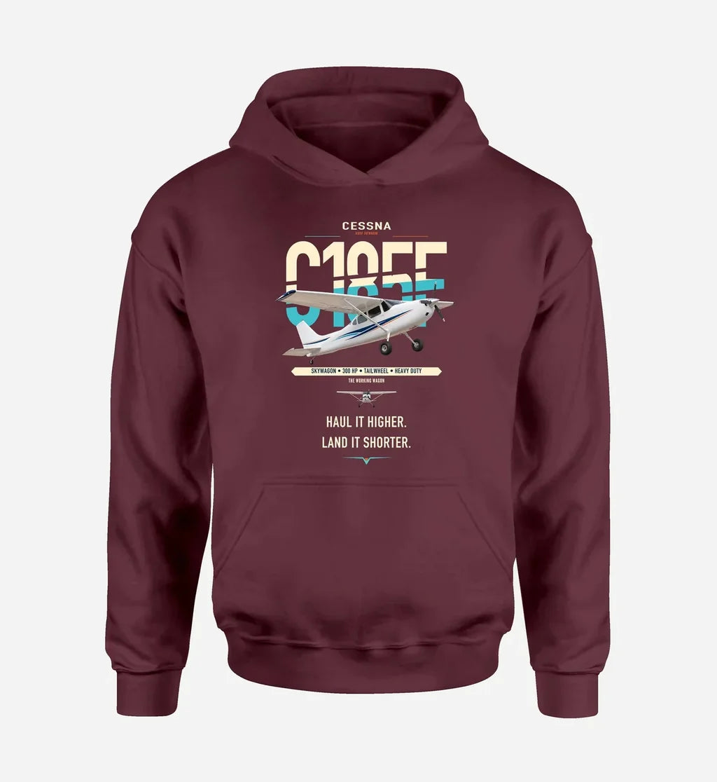Cessna A185F Skywagon design on dark red double-side hoodie, single-side print