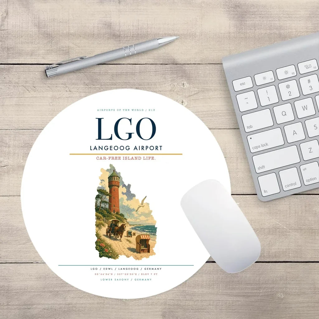 Langeoog Airport (LGO) design on white round mouse pad