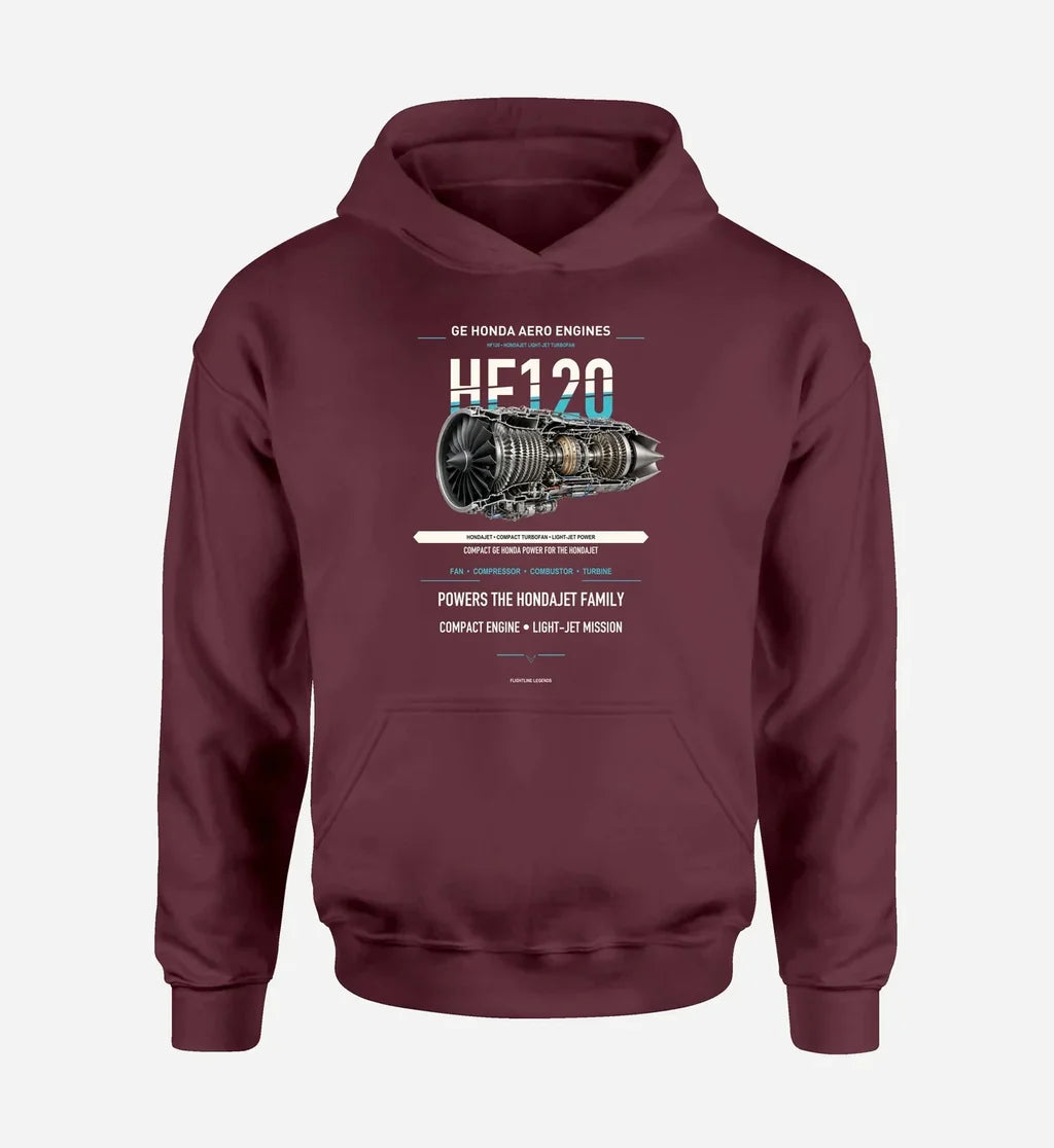 HF120 design on dark red hoodie single side