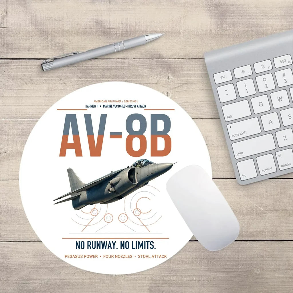 AV-8B Harrier II design on white round mouse pad