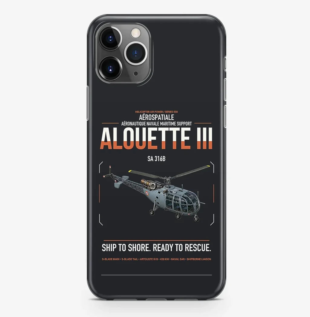 Aérospatiale SA 316B Alouette III design on black magsafe iphone case, for iPhone Pro Max