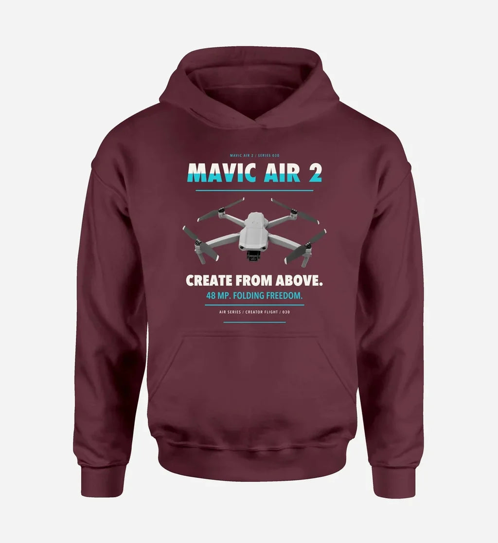 DJI Mavic Air 2 design on dark red hoodie single side