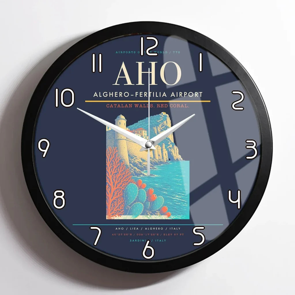AlgheroFertilia Airport AHO Wall-Clock Framed - Navy Blue