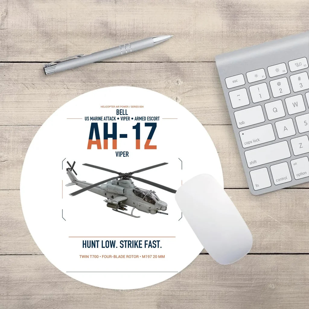 Bell AH-1Z Viper design on white round mouse pad