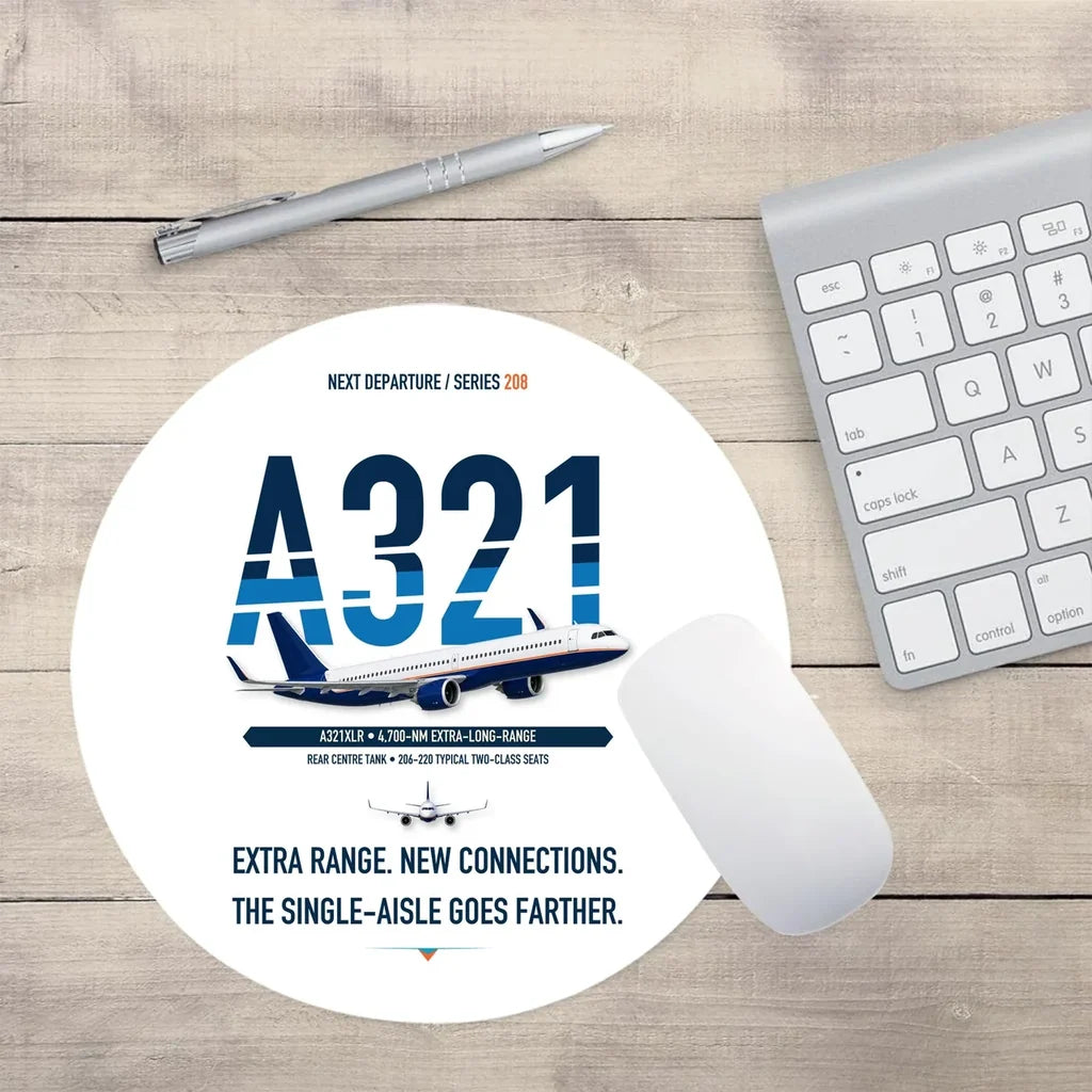 Airbus A321XLR design on white round mouse pad