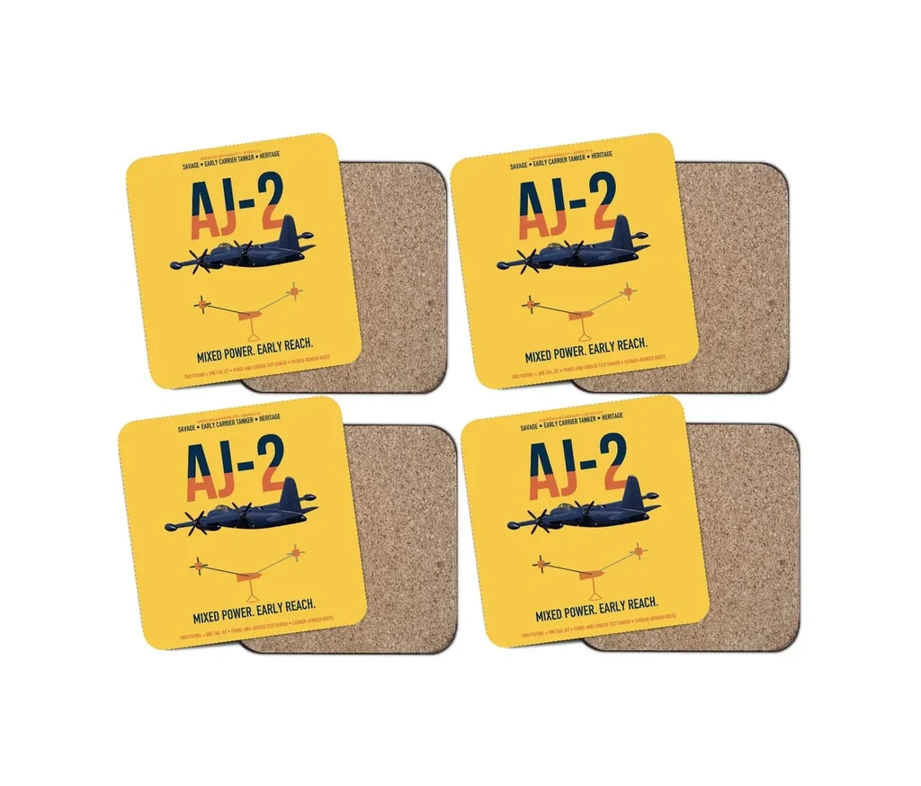 AJ-2 Savage Tanker design on yellow 4 pieces set coaster
