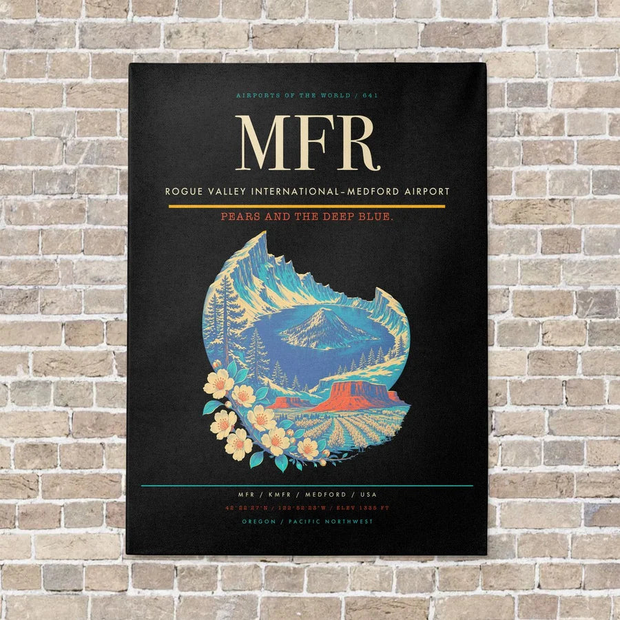 Rogue Valley International–Medford Airport MFR vertical canvas print - no frame - black background
